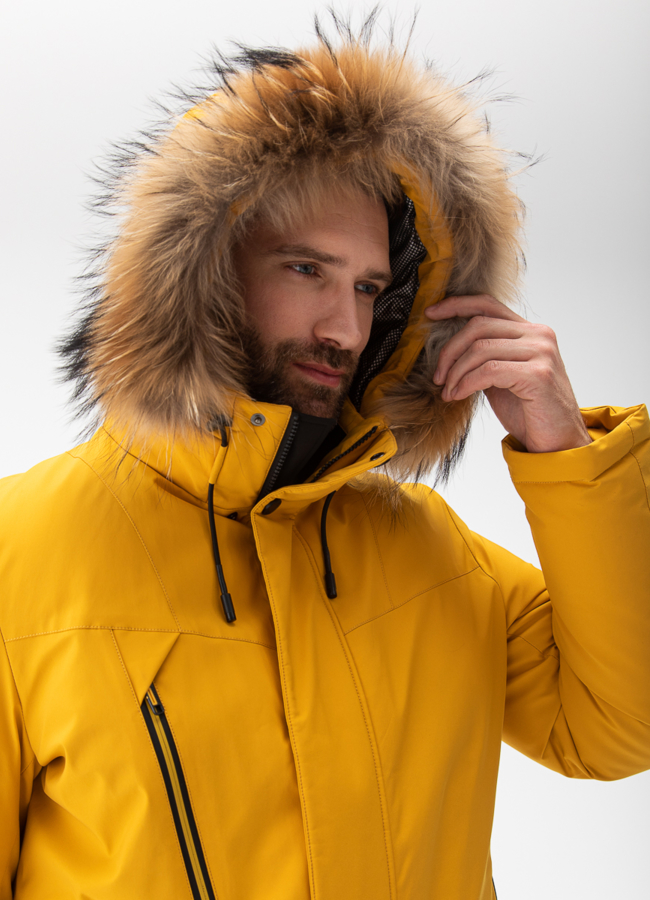 Мужской пуховик с капюшоном из меха енота модель № 28401 универмаг малина