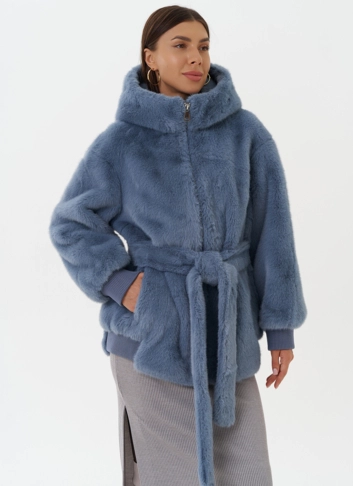 Шуба из эко меха с капюшоном