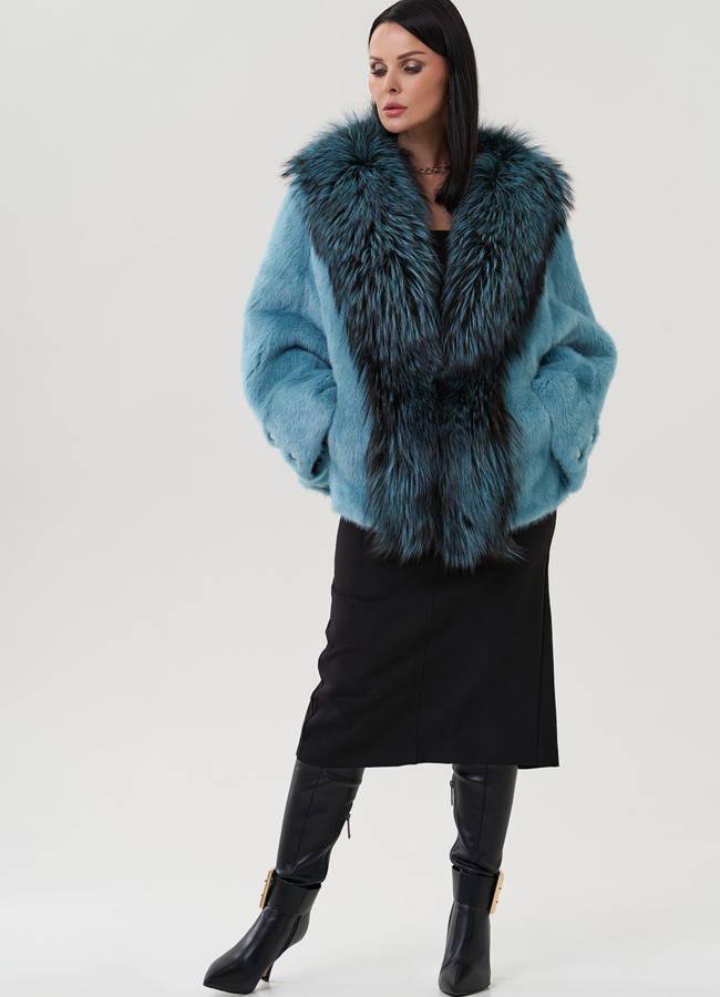 Короткая шуба из норки с мехом из чернобурки  модель № 25474 универмаг малина