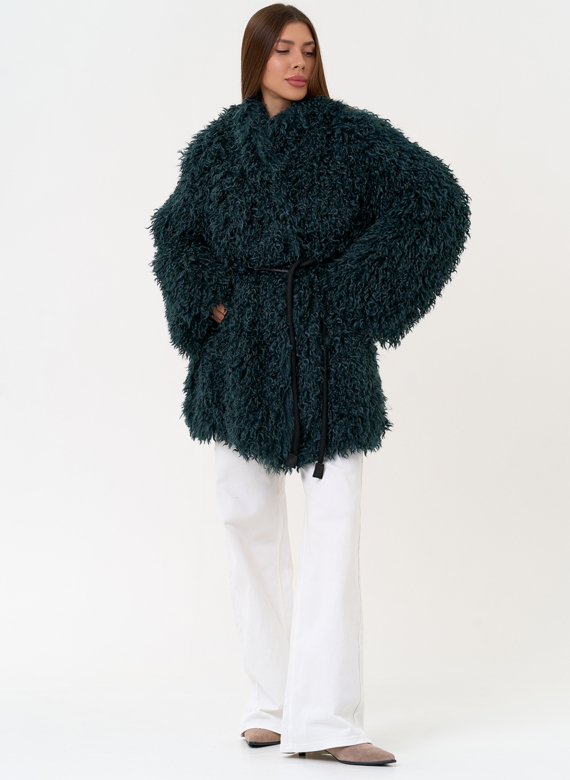 Женская шуба из эко меха изумрудного цвета