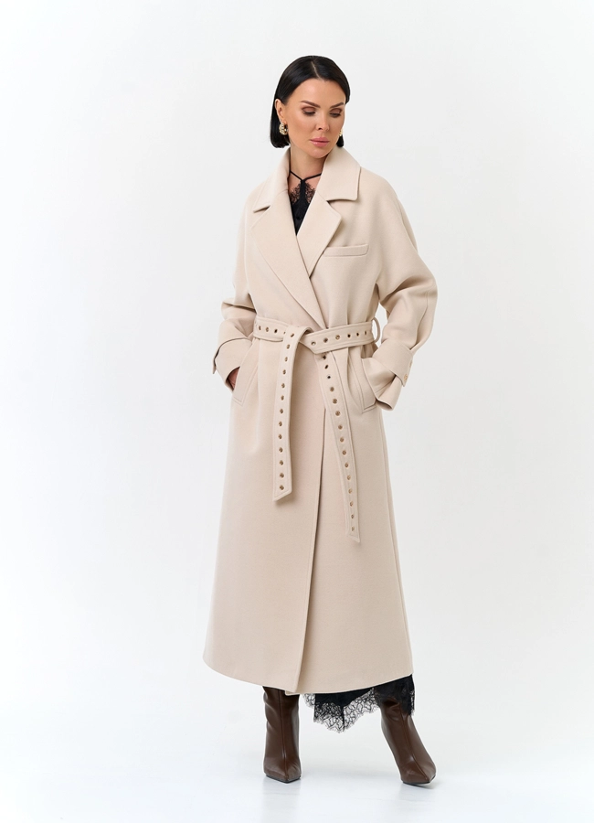Женское пальто с акцентным поясом модель № 32807 универмаг малина