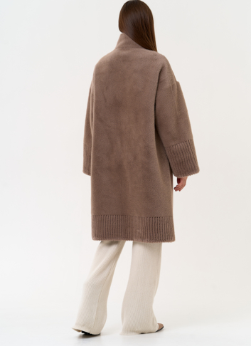 Женская двухсторонняя дубленка из эко замши с воротником стойкой