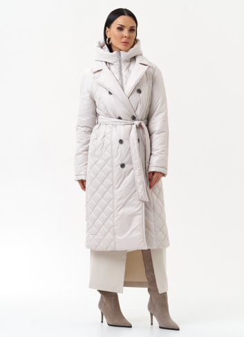 Женское утепленное пальто со съемным капюшоном