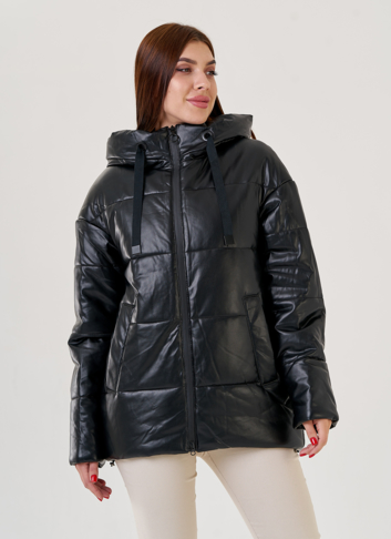 Черный пуховик Malina Siberian из искусственной кожи