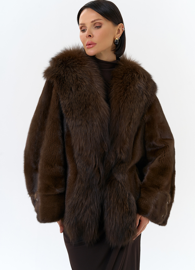 Шуба из норки с отделкой из меха чернобурки модель № 32030 универмаг малина