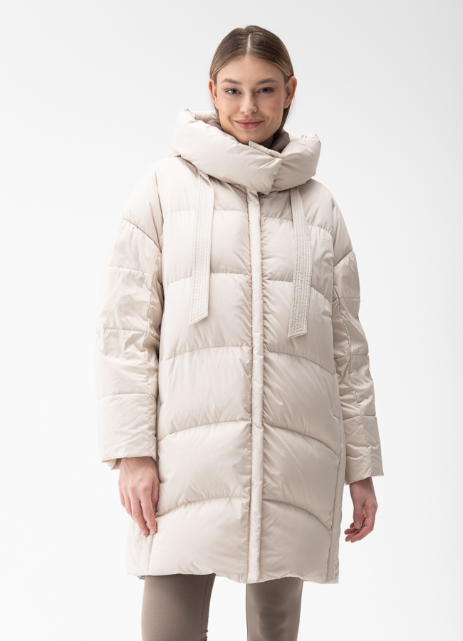 Женский пуховик с капюшоном  модель № 28016 меха малина