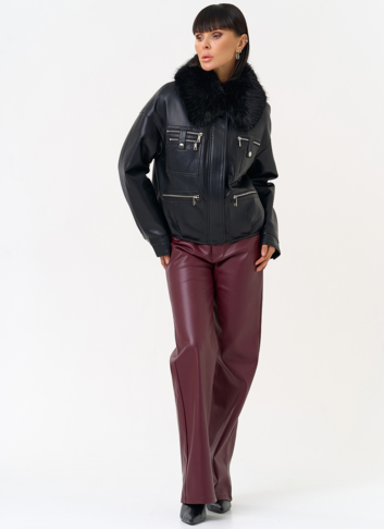 Женская утепленная куртка из эко кожи черного цвета