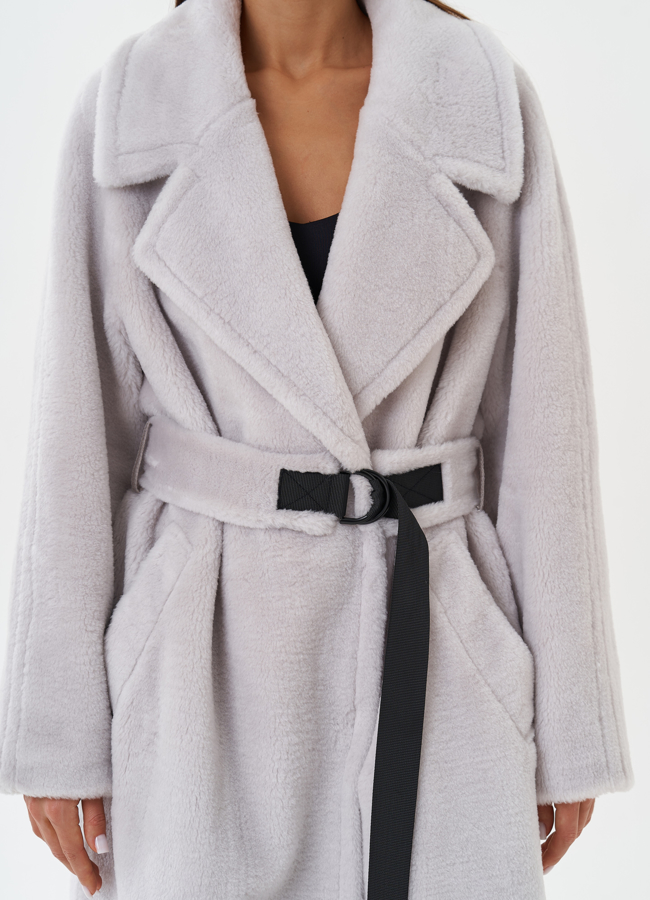 Пальто из шерсти с поясом модель № 28534 в рассрочку