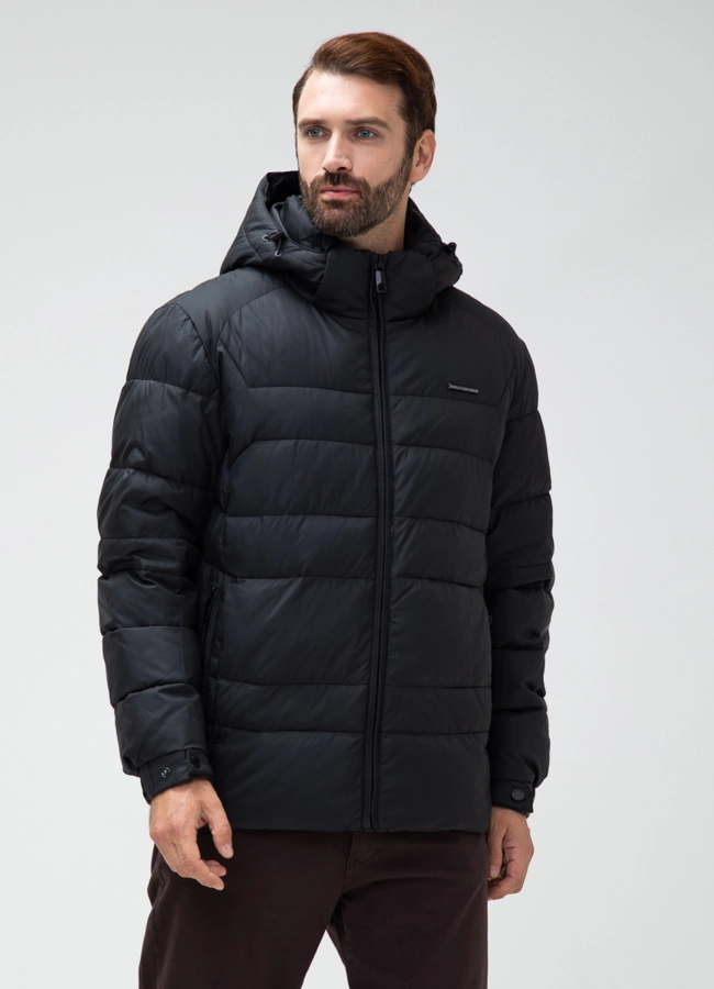 Мужской пуховик с капюшоном  модель № 28875 меха малина