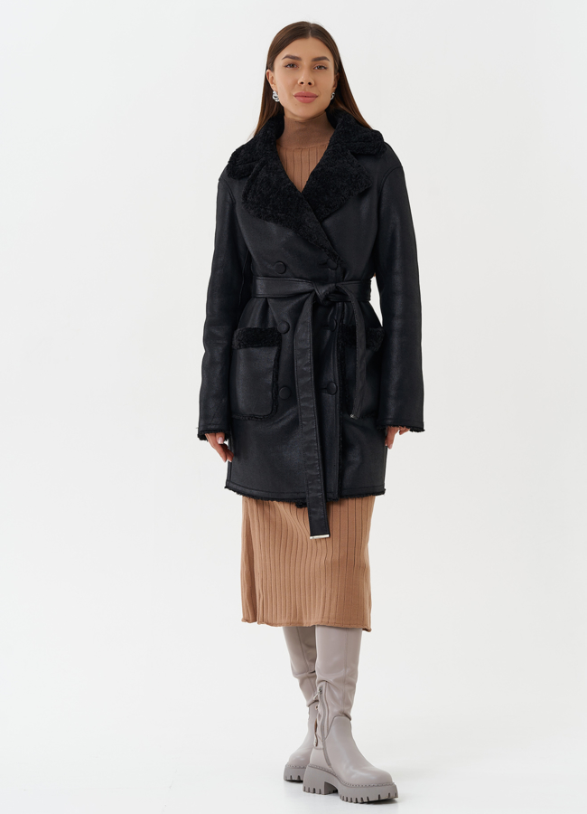 фото Женская двухсторонняя дубленка из эко кожи модель № 27769