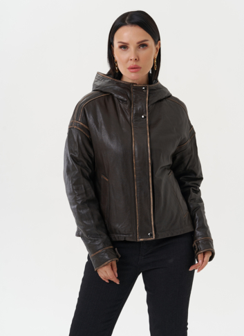 Куртка из натуральной кожи с капюшоном