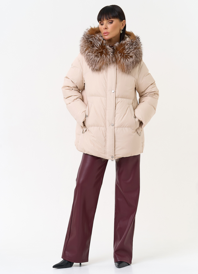 Женский пуховик с отделкой из натурального меха модель № 31608 универмаг малина