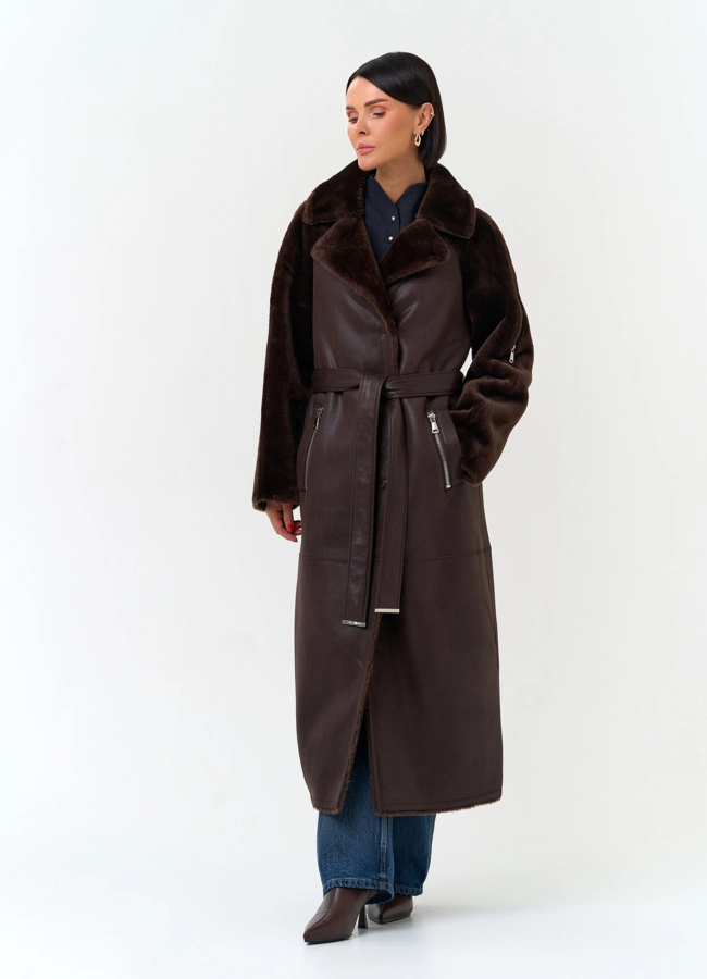 Женская дубленка из эко замши модель № 33914 универмаг малина