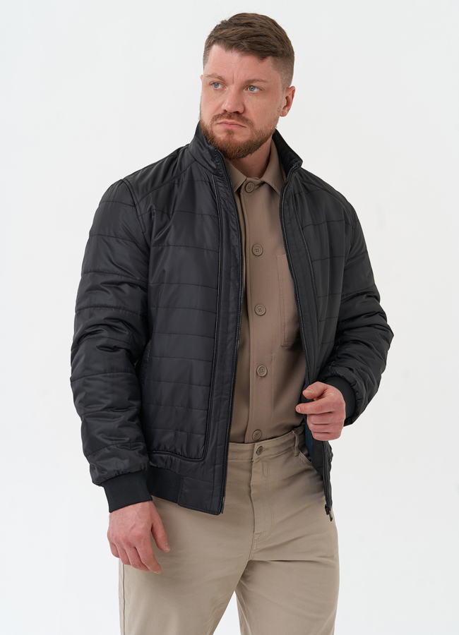 Мужская куртка бомбер черного цвета модель № 30273 меха малина