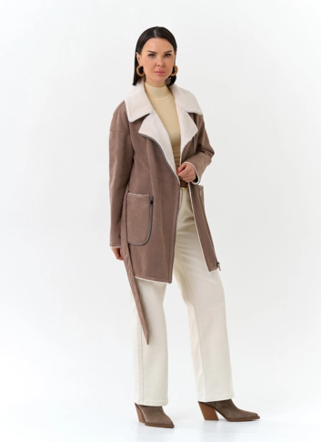 Женская дубленка из эко замши