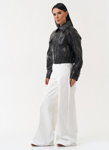 Куртка бомбер из эко кожи черного цвета