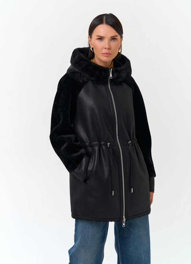 Женская дубленка из эко замши модель № 33901 универмаг малина