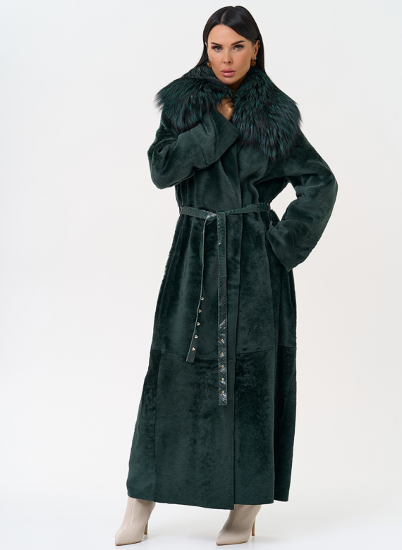 Женская двусторонняя дубленка из меха овчины Cortos с поясом из кожи питона