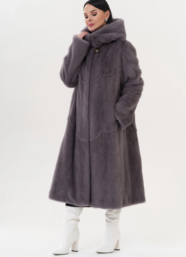 фото Шуба из норки с капюшоном модель № 26122 фото