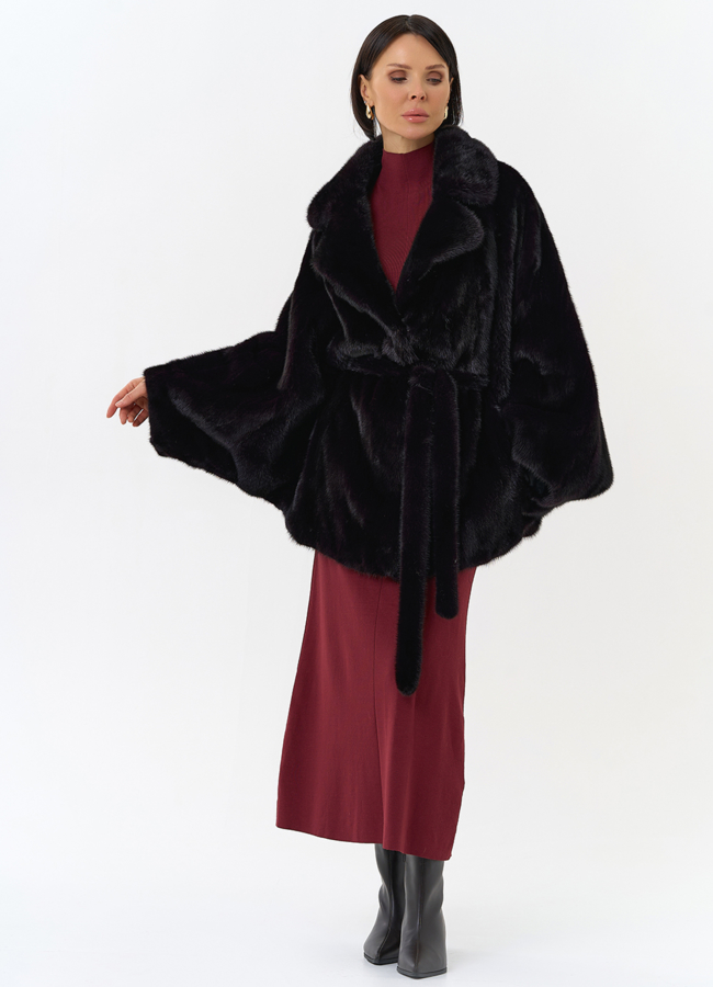 Шуба из меха норки с английским воротником в цвете баклажан модель № 31829 в кредит