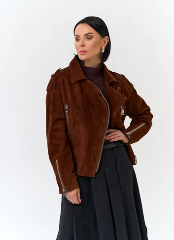 Куртка из натуральной замши с поясом фото