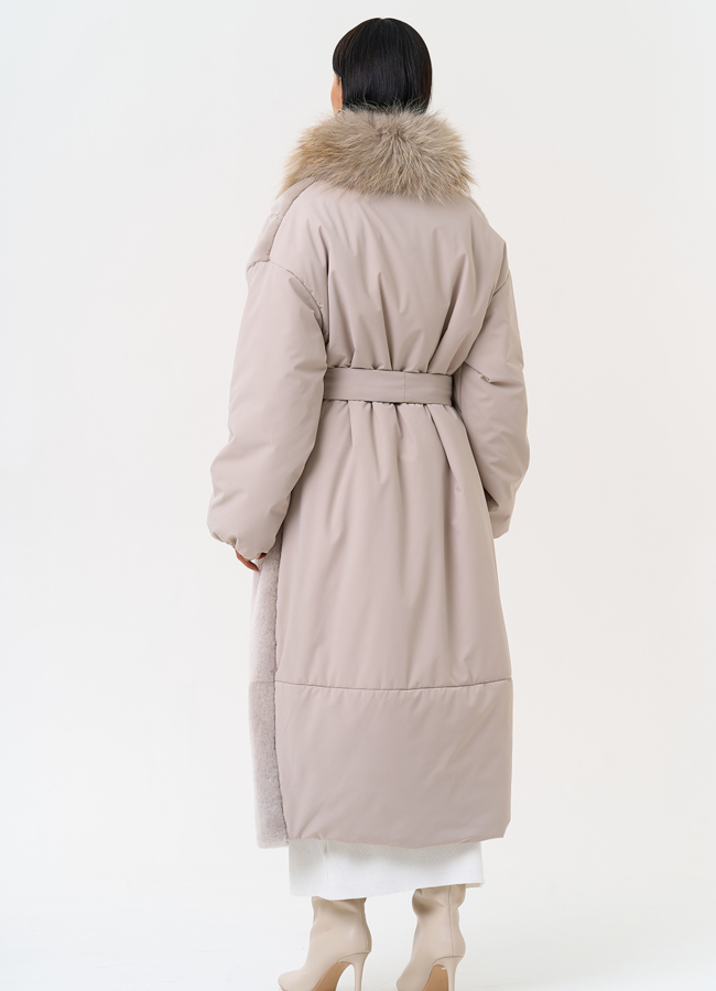 Комбинированное женское зимнее пальто с воротником из меха лисы модель № 31405 универмаг малина