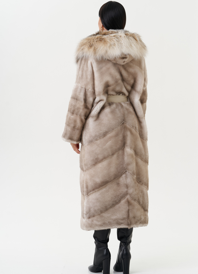 фото Женская норковая шуба с капюшоном из рыси модель № 27838