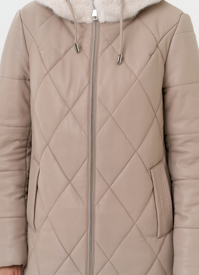 Женское пальто из эко кожи с капюшоном модель № 27731 универмаг малина