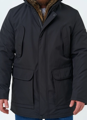 Полупальто с капюшоном из меха енота фото