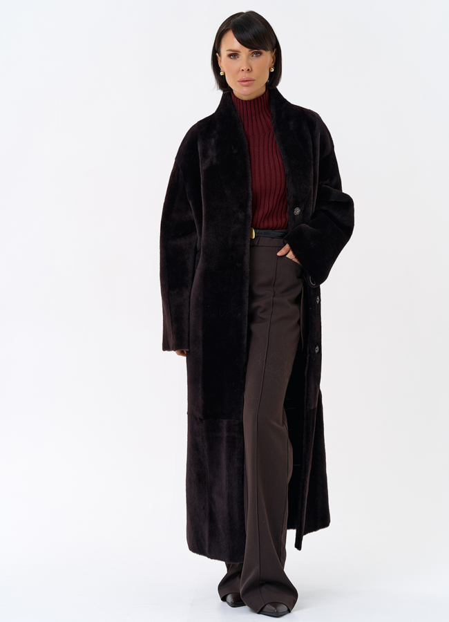 Женская двухсторонняя дубленка с декоративным поясом модель № 31853 универмаг малина