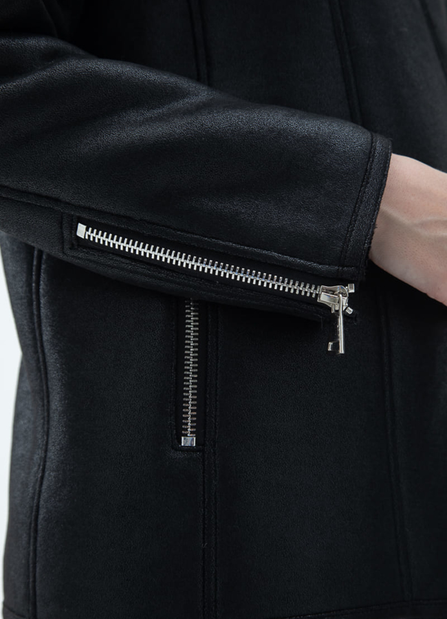 Женская дубленка из эко кожи с отделкой из эко меха модель № 32025 универмаг малина