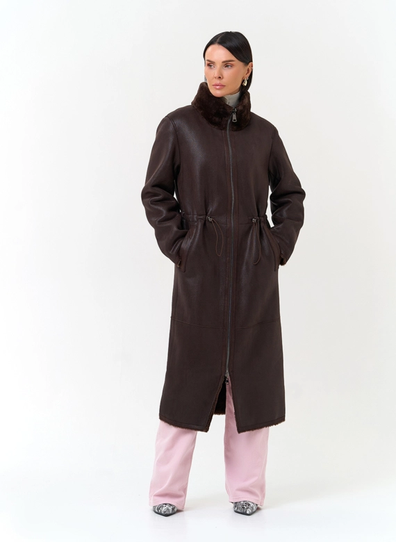 Женская дубленка из эко замши фото