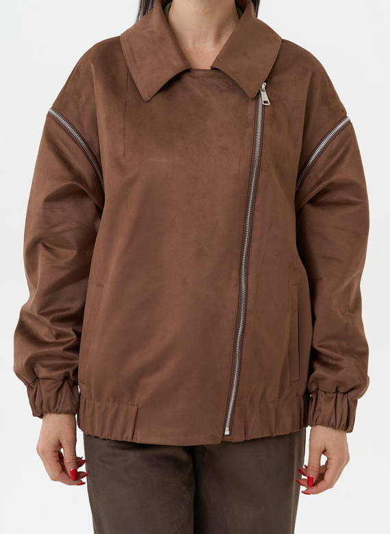 Куртка бомбер из эко замши со съемными рукавами