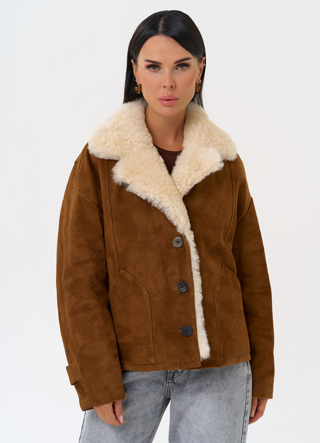 Пуховик из натуральной замши с мехом модель № 31409 универмаг малина