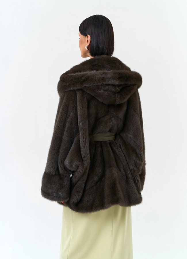 фото Женская шуба из меха норки с капюшоном модель № 33703 фото